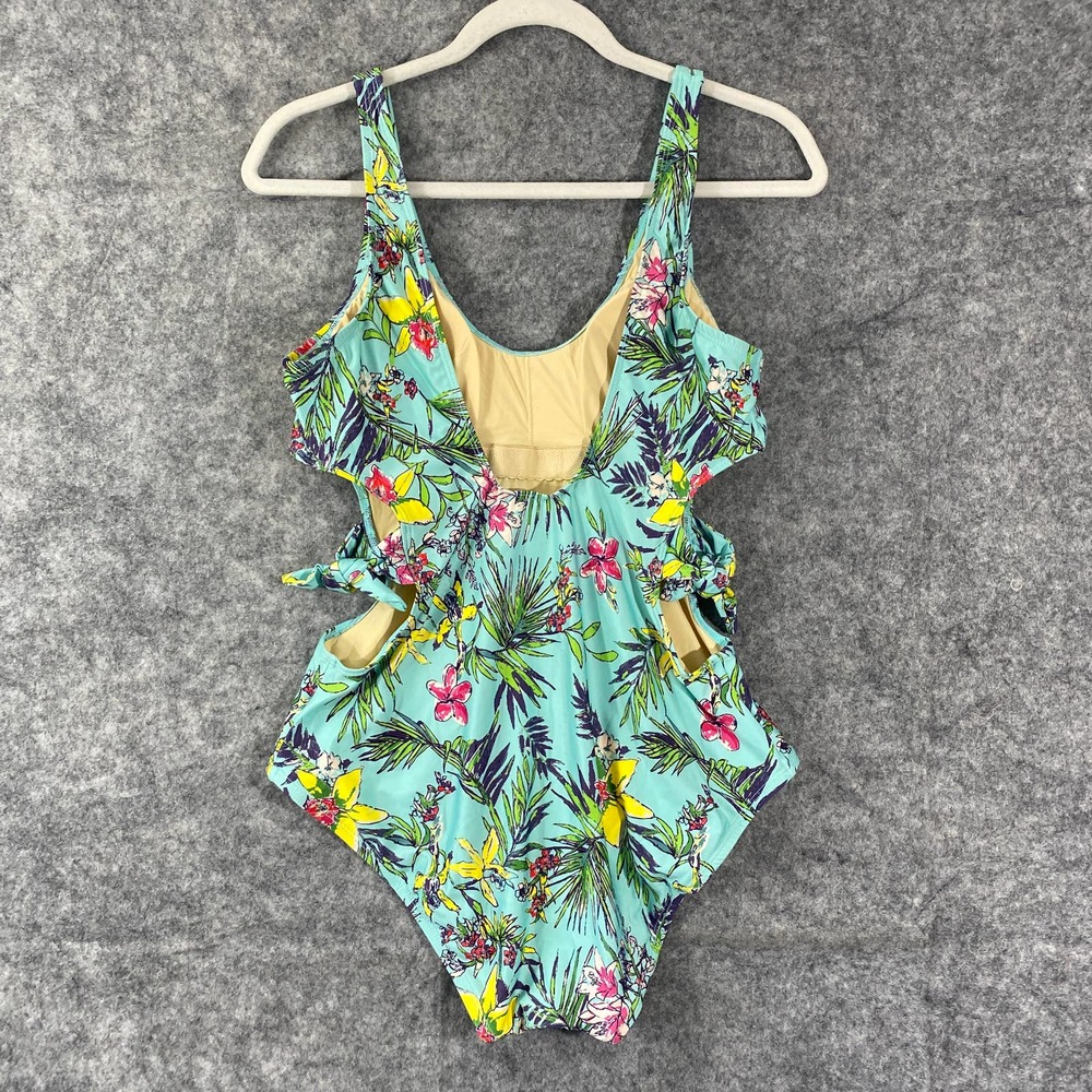 ModCloth One Piece Swimsuit Large Stevie Mint Floral Cutout Tropical - Picture 3 of 11